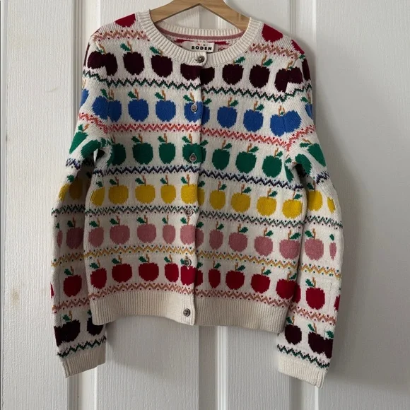 Mini Boden Rainbow Apple Patterned Cardigan Size 8-9Y - Picture 2 of 5
